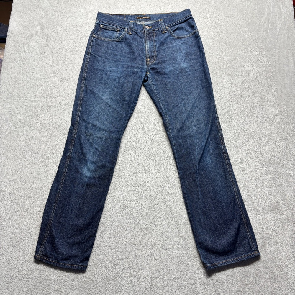 Nudie Denim Jeans Mens 34x34 (33x31) Slim Jim Dry Broken Twill Medium Wash Italy